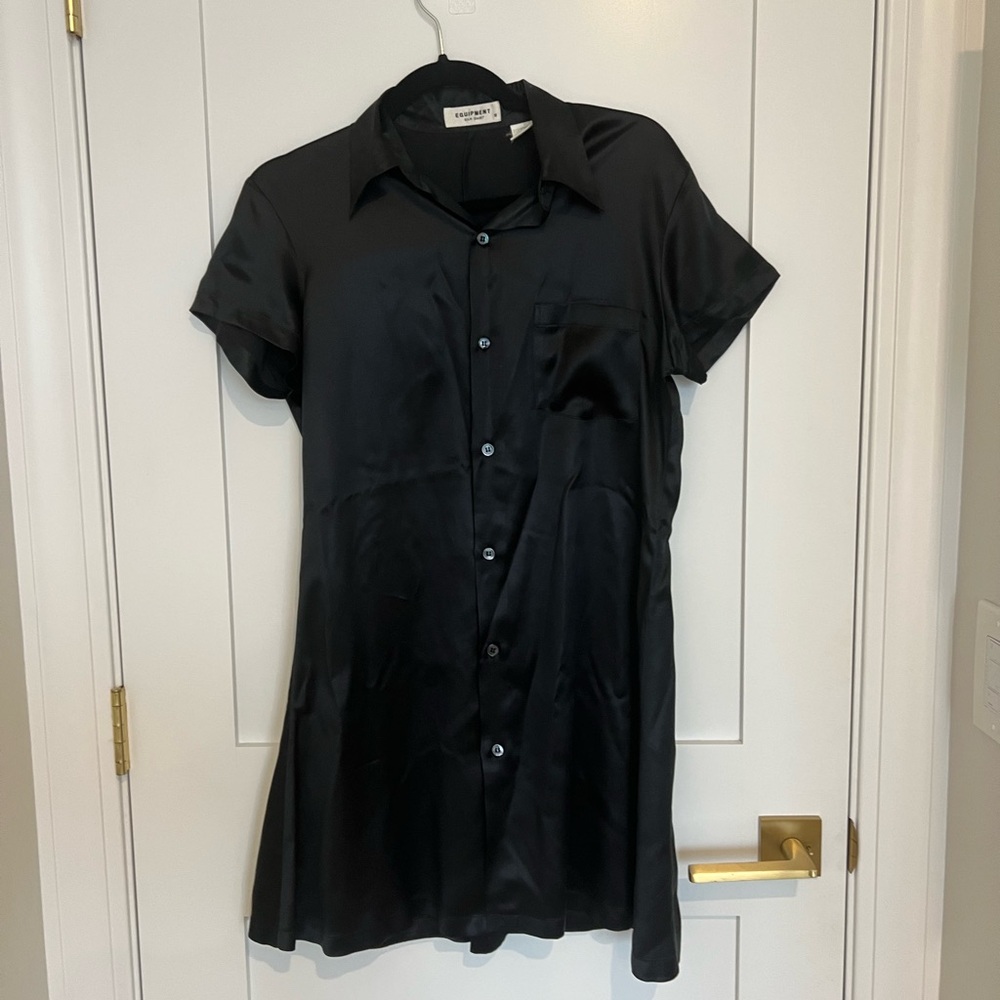 Equipment Black Silk Mini Shirt Dress